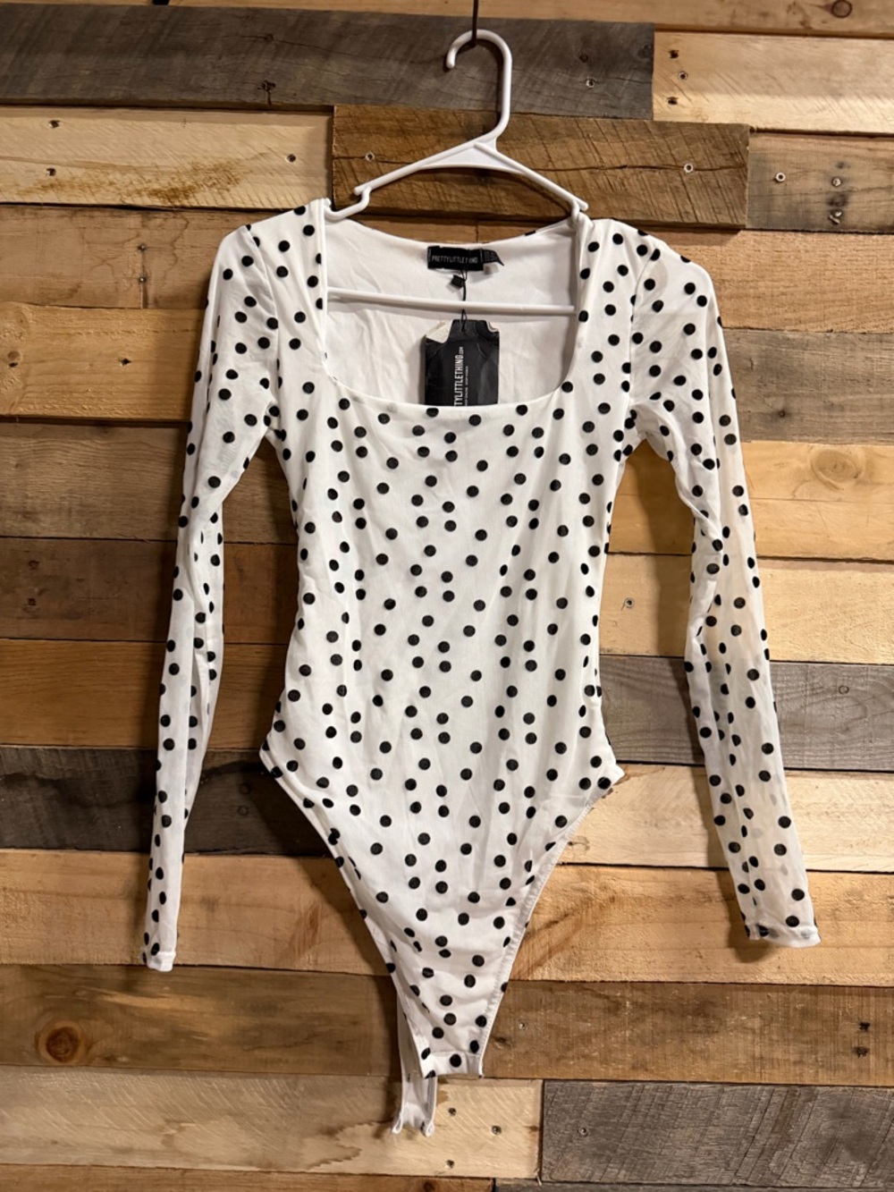 PrettyLittleThing White and Black Polka Dot Long Sleeve Bodysuit